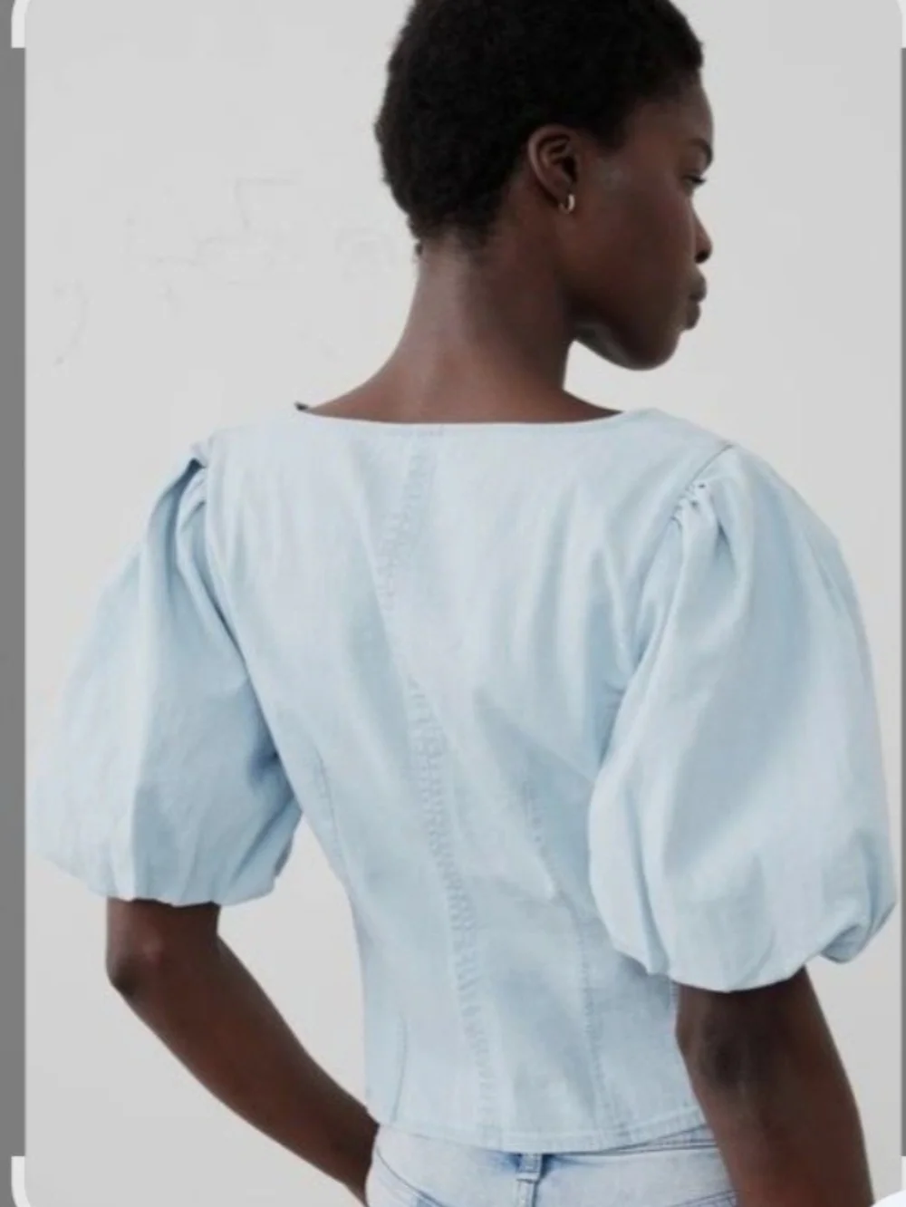 Banana Republic Light Blue Puff Sleeve V-Neck Blouse